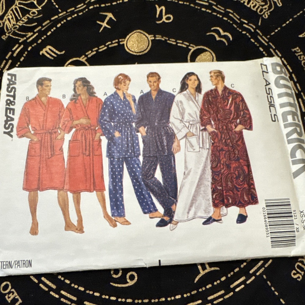 VTG 5121 Butterick SEWING Pattern Uncut MensMisses Sm Unisex robe and pants pjs